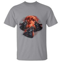 Majestic Three Wolves Howling at Red Blood Moon Graphic T Shirt Wild Nature with Celestial Astronomy