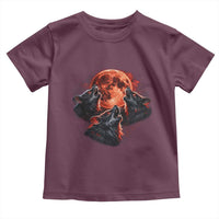 Majestic Three Wolves Howling at Red Blood Moon Graphic Toddler T Shirt Wild Nature with Celestial Astronomy