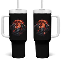 Majestic Three Wolves Howling at Red Blood Moon Graphic Tumbler With Handle Wild Nature with Celestial Astronomy