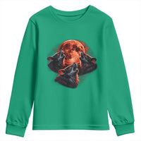 Majestic Three Wolves Howling at Red Blood Moon Graphic Youth Sweatshirt Wild Nature with Celestial Astronomy
