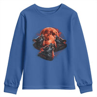 Majestic Three Wolves Howling at Red Blood Moon Graphic Youth Sweatshirt Wild Nature with Celestial Astronomy