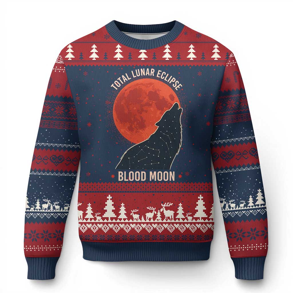 Total Lunar Eclipse March 3 2026 Ugly Christmas Sweater Constellation Wolf Souvenir Graphic
