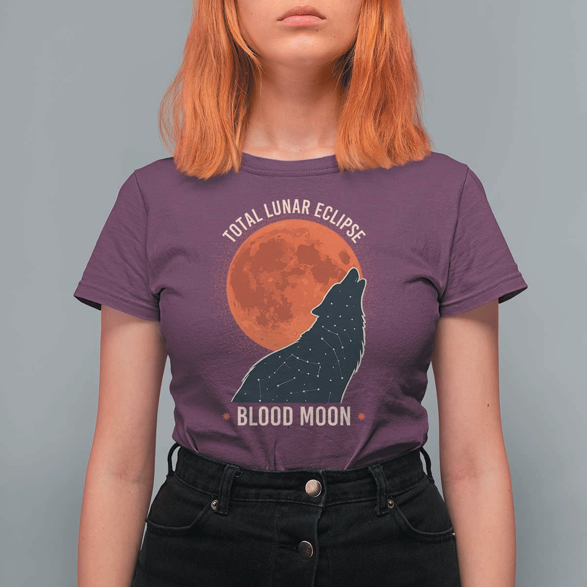 Total Lunar Eclipse March 3 2026 T Shirt For Women Constellation Wolf Souvenir Graphic