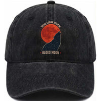Total Lunar Eclipse March 3 2026 Washed Cotton Baseball Cap Constellation Wolf Souvenir Graphic