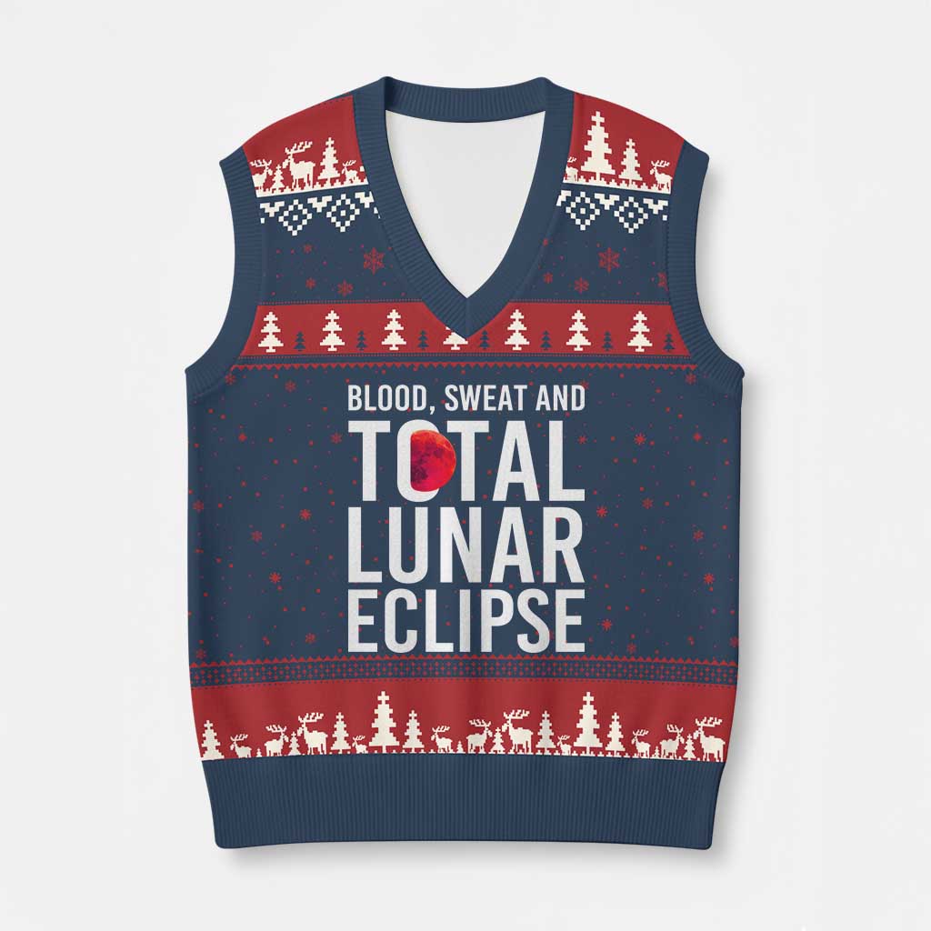 Blood Sweat and Total Lunar Eclipse V-Neck Knit Sweater Vest Funny Astronomy Pun Graphic