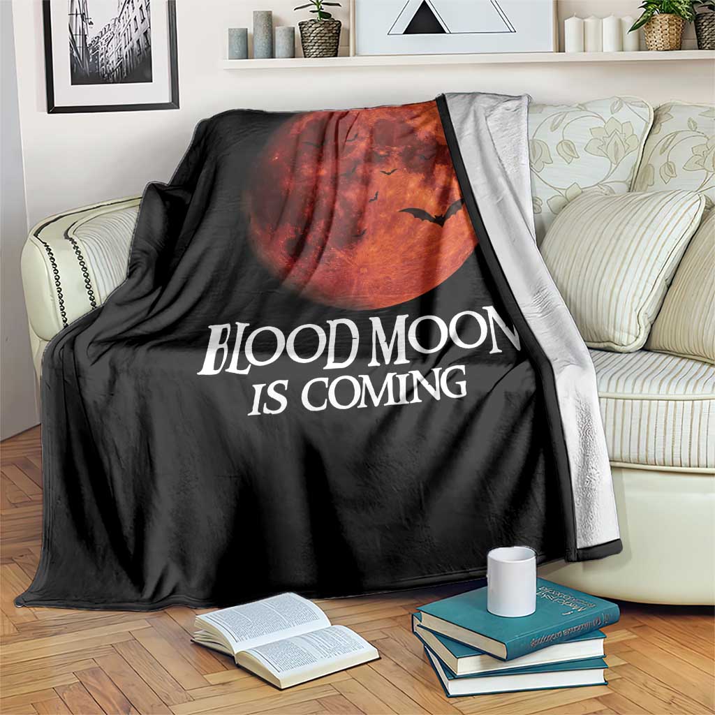 Blood Moon Is Coming Spooky Halloween Throw Blanket Flying Bats Gothic Dark Horror Graphic