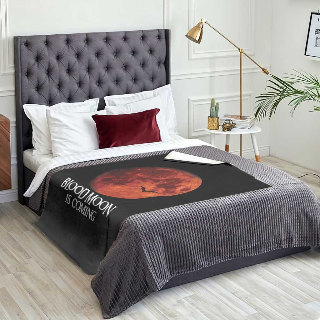 Blood Moon Is Coming Spooky Halloween Throw Blanket Flying Bats Gothic Dark Horror Graphic