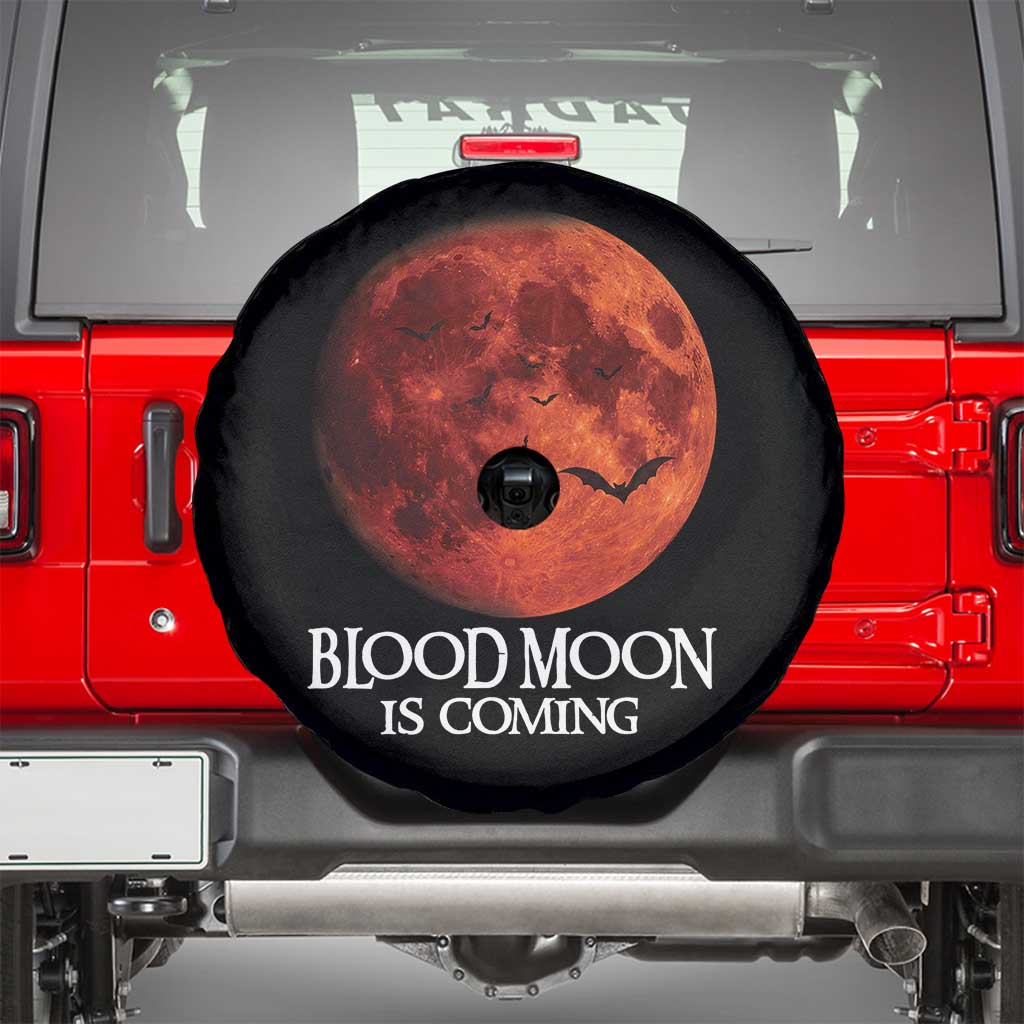 Blood Moon Is Coming Spooky Halloween Spare Tire Cover Flying Bats Gothic Dark Horror Graphic