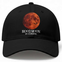 Blood Moon Is Coming Spooky Halloween Baseball Cap Flying Bats Gothic Dark Horror Graphic