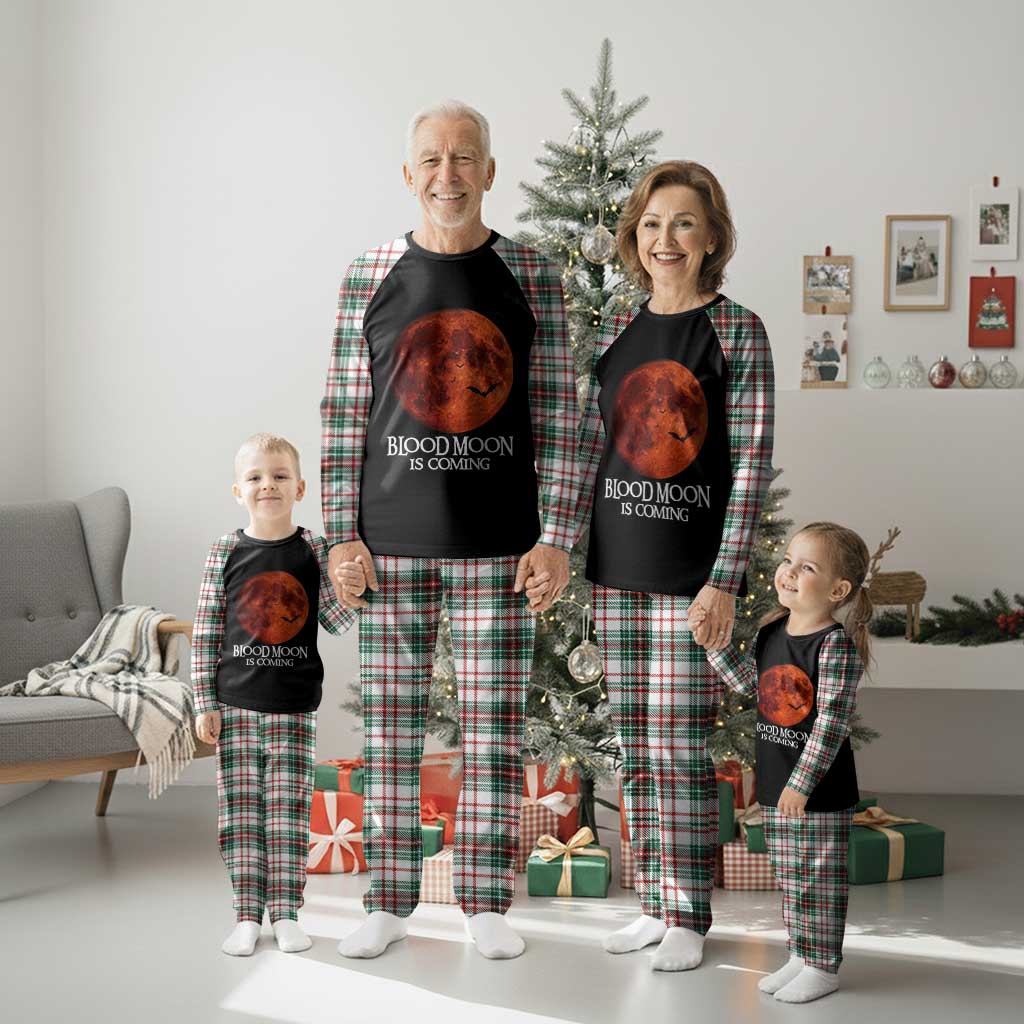 Blood Moon Is Coming Spooky Halloween Plaid Pajama Set Flying Bats Gothic Dark Horror Graphic