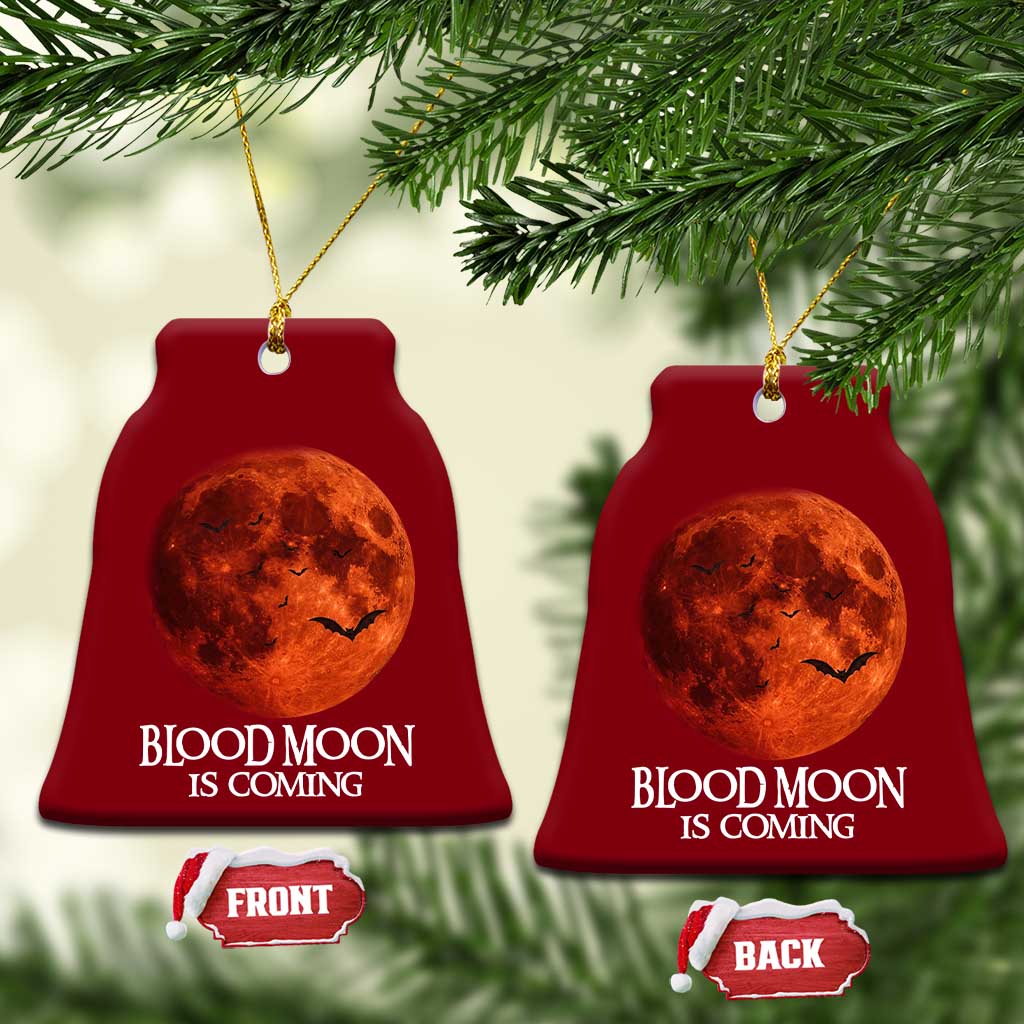 Blood Moon Is Coming Spooky Halloween Ceramic Ornament Flying Bats Gothic Dark Horror Graphic
