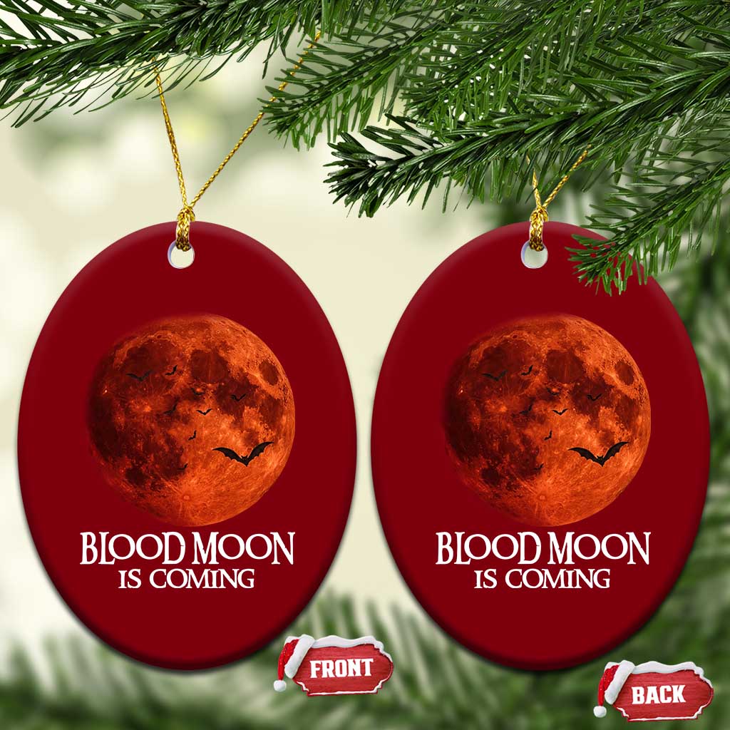 Blood Moon Is Coming Spooky Halloween Ceramic Ornament Flying Bats Gothic Dark Horror Graphic