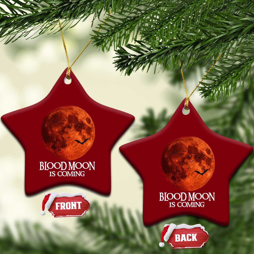Blood Moon Is Coming Spooky Halloween Ceramic Ornament Flying Bats Gothic Dark Horror Graphic
