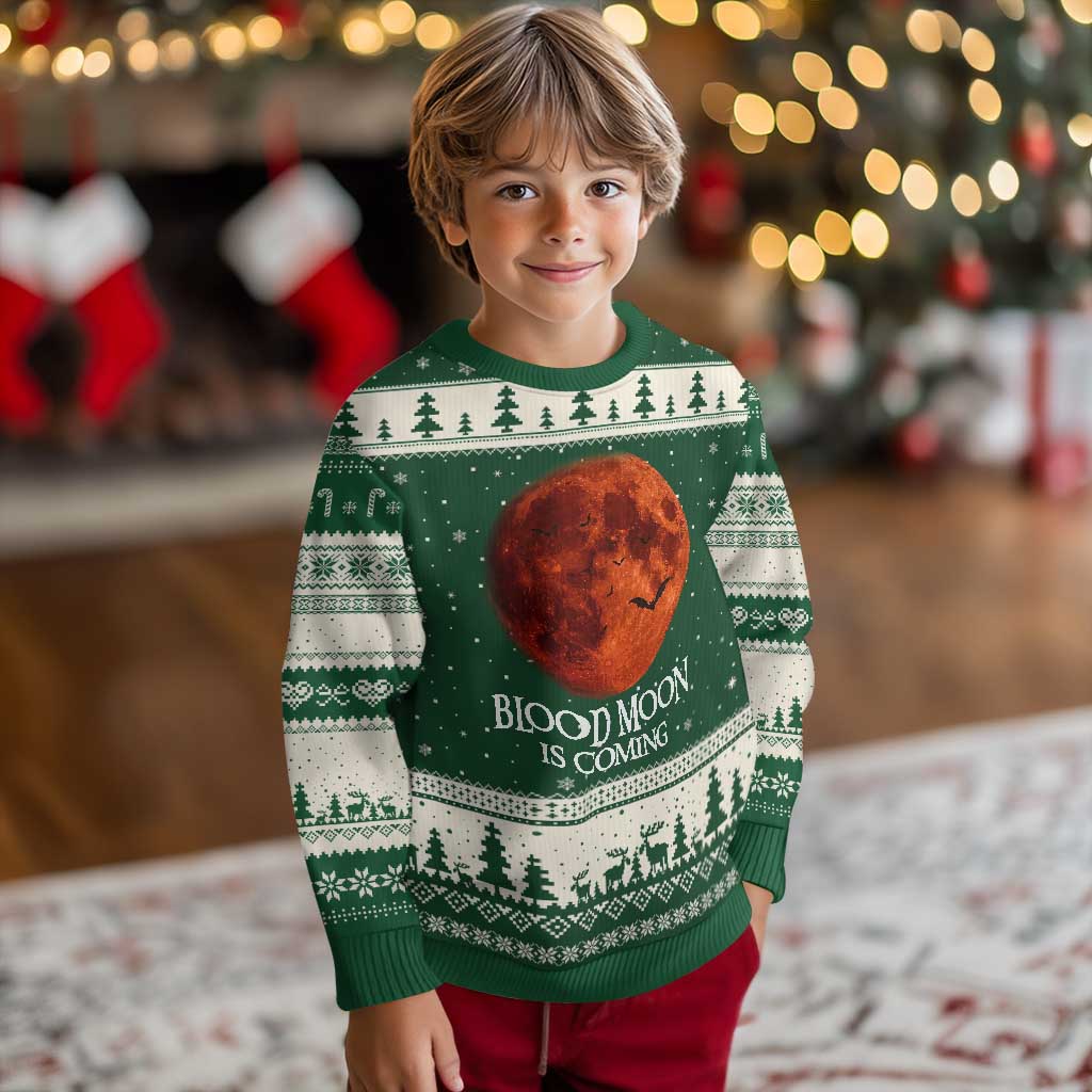 Blood Moon Is Coming Spooky Halloween Ugly Christmas Sweater Flying Bats Gothic Dark Horror Graphic