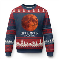 Blood Moon Is Coming Spooky Halloween Ugly Christmas Sweater Flying Bats Gothic Dark Horror Graphic