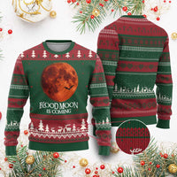 Blood Moon Is Coming Spooky Halloween Ugly Christmas Sweater Flying Bats Gothic Dark Horror Graphic