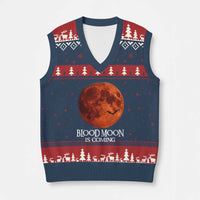Blood Moon Is Coming Spooky Halloween V-Neck Knit Sweater Vest Flying Bats Gothic Dark Horror Graphic
