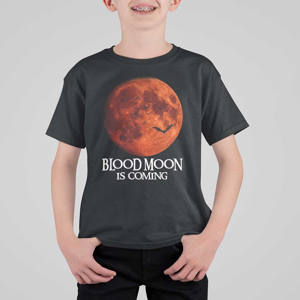 Blood Moon Is Coming Spooky Halloween T Shirt For Kid Flying Bats Gothic Dark Horror Graphic