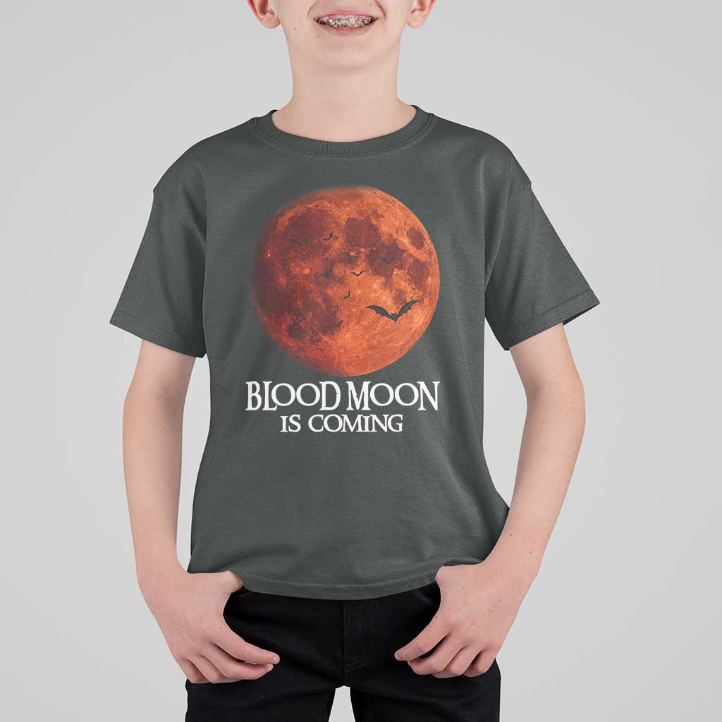 Blood Moon Is Coming Spooky Halloween T Shirt For Kid Flying Bats Gothic Dark Horror Graphic