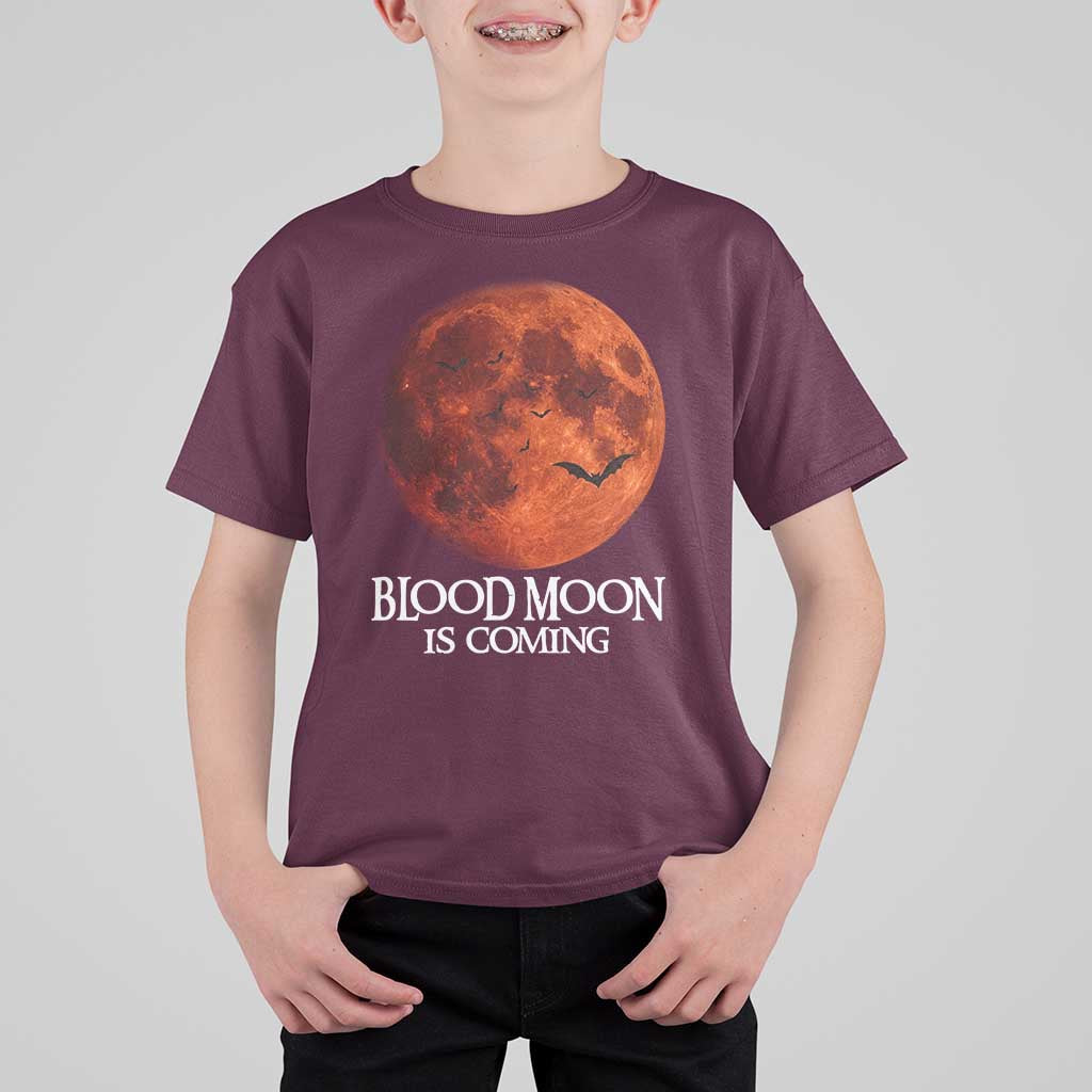 Blood Moon Is Coming Spooky Halloween T Shirt For Kid Flying Bats Gothic Dark Horror Graphic
