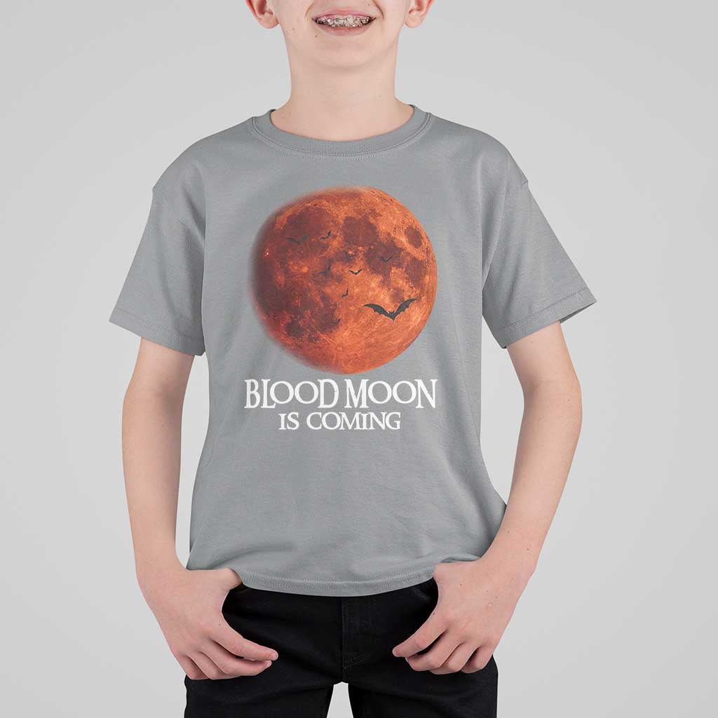Blood Moon Is Coming Spooky Halloween T Shirt For Kid Flying Bats Gothic Dark Horror Graphic