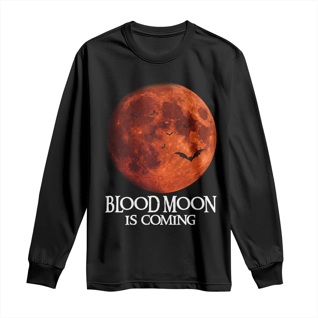 Blood Moon Is Coming Spooky Halloween Long Sleeve Shirt Flying Bats Gothic Dark Horror Graphic