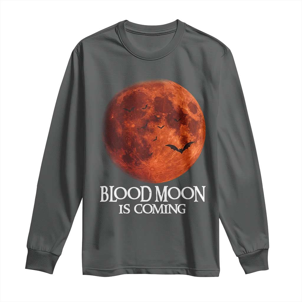 Blood Moon Is Coming Spooky Halloween Long Sleeve Shirt Flying Bats Gothic Dark Horror Graphic