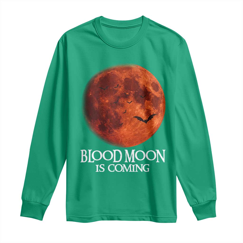 Blood Moon Is Coming Spooky Halloween Long Sleeve Shirt Flying Bats Gothic Dark Horror Graphic