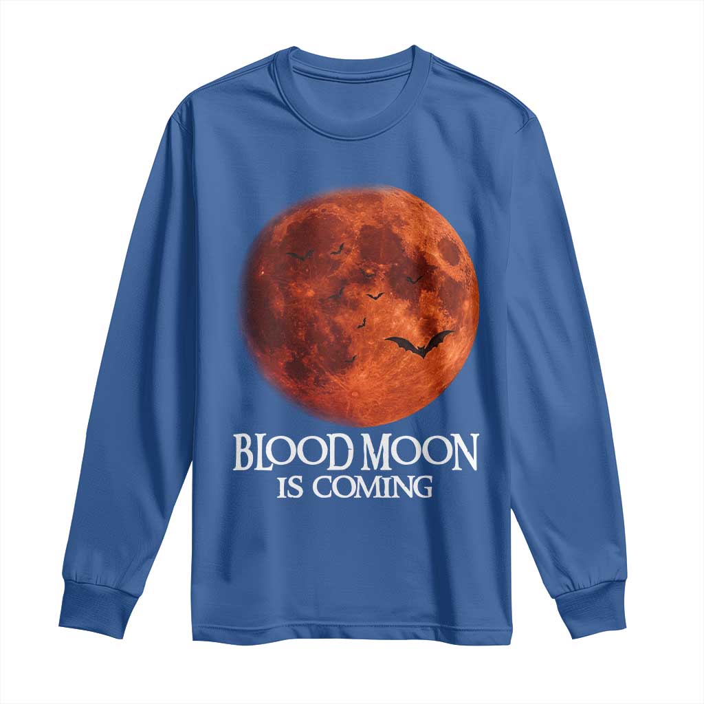 Blood Moon Is Coming Spooky Halloween Long Sleeve Shirt Flying Bats Gothic Dark Horror Graphic