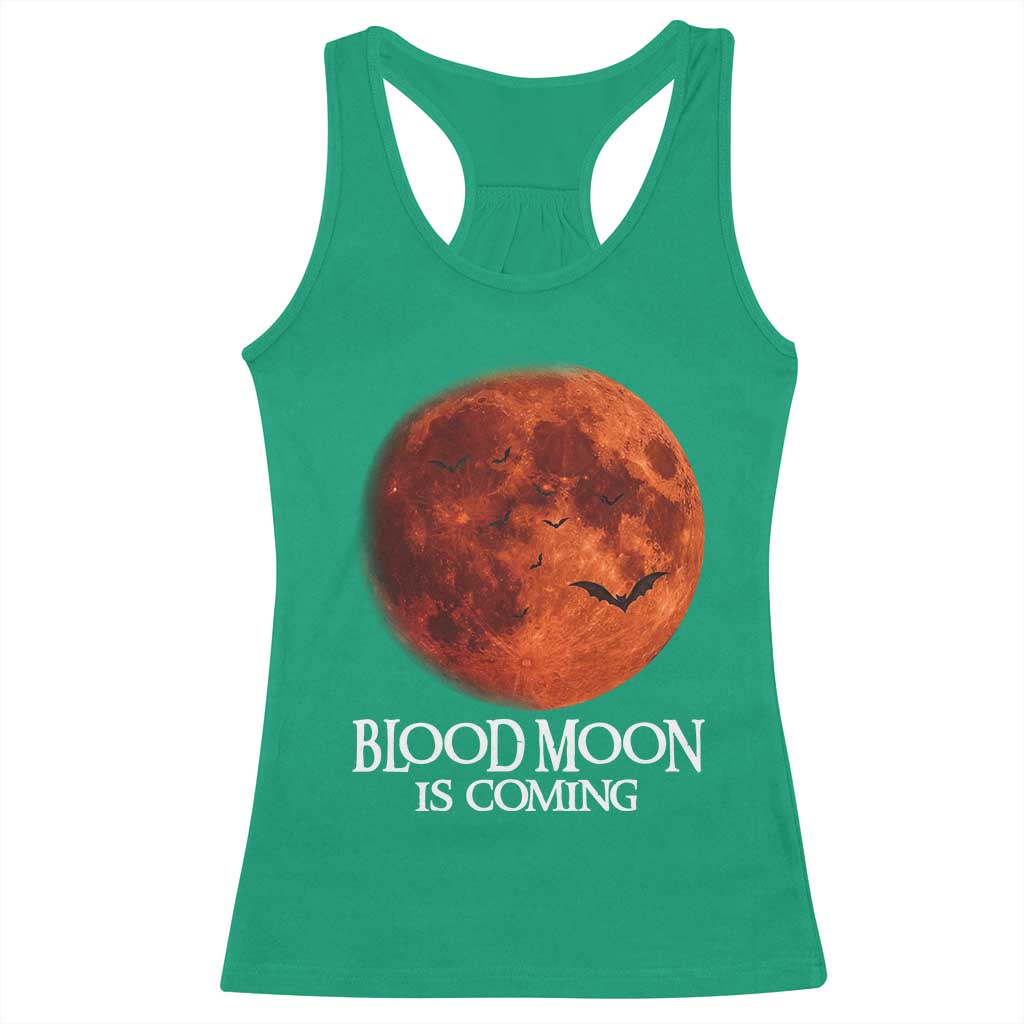 Blood Moon Is Coming Spooky Halloween Racerback Tank Top Flying Bats Gothic Dark Horror Graphic