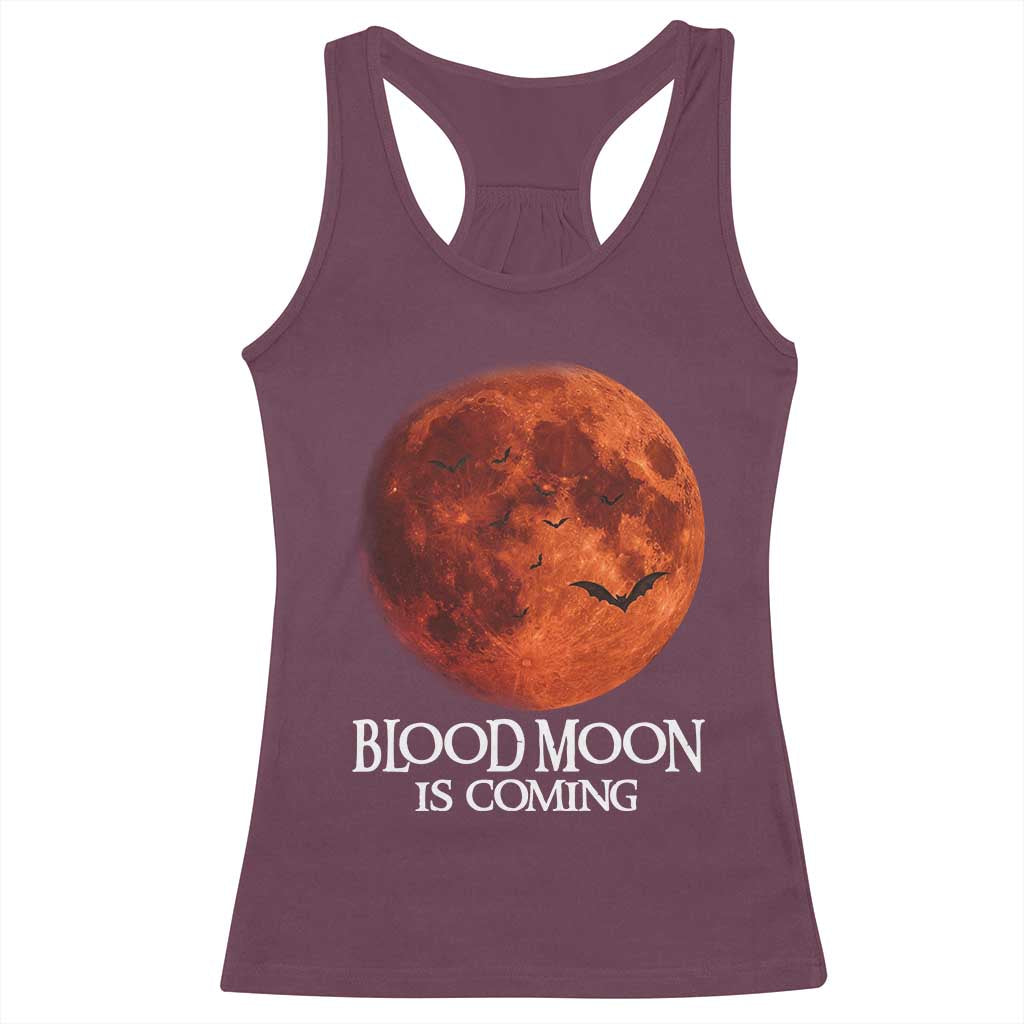 Blood Moon Is Coming Spooky Halloween Racerback Tank Top Flying Bats Gothic Dark Horror Graphic