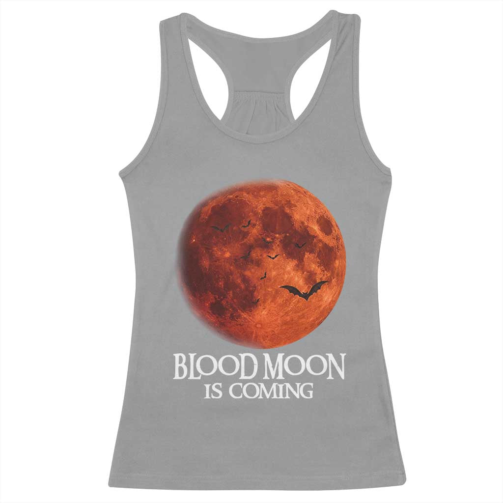 Blood Moon Is Coming Spooky Halloween Racerback Tank Top Flying Bats Gothic Dark Horror Graphic