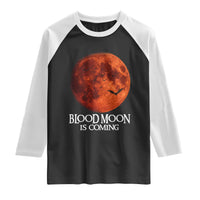 Blood Moon Is Coming Spooky Halloween Raglan Shirt Flying Bats Gothic Dark Horror Graphic