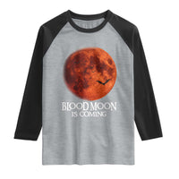 Blood Moon Is Coming Spooky Halloween Raglan Shirt Flying Bats Gothic Dark Horror Graphic
