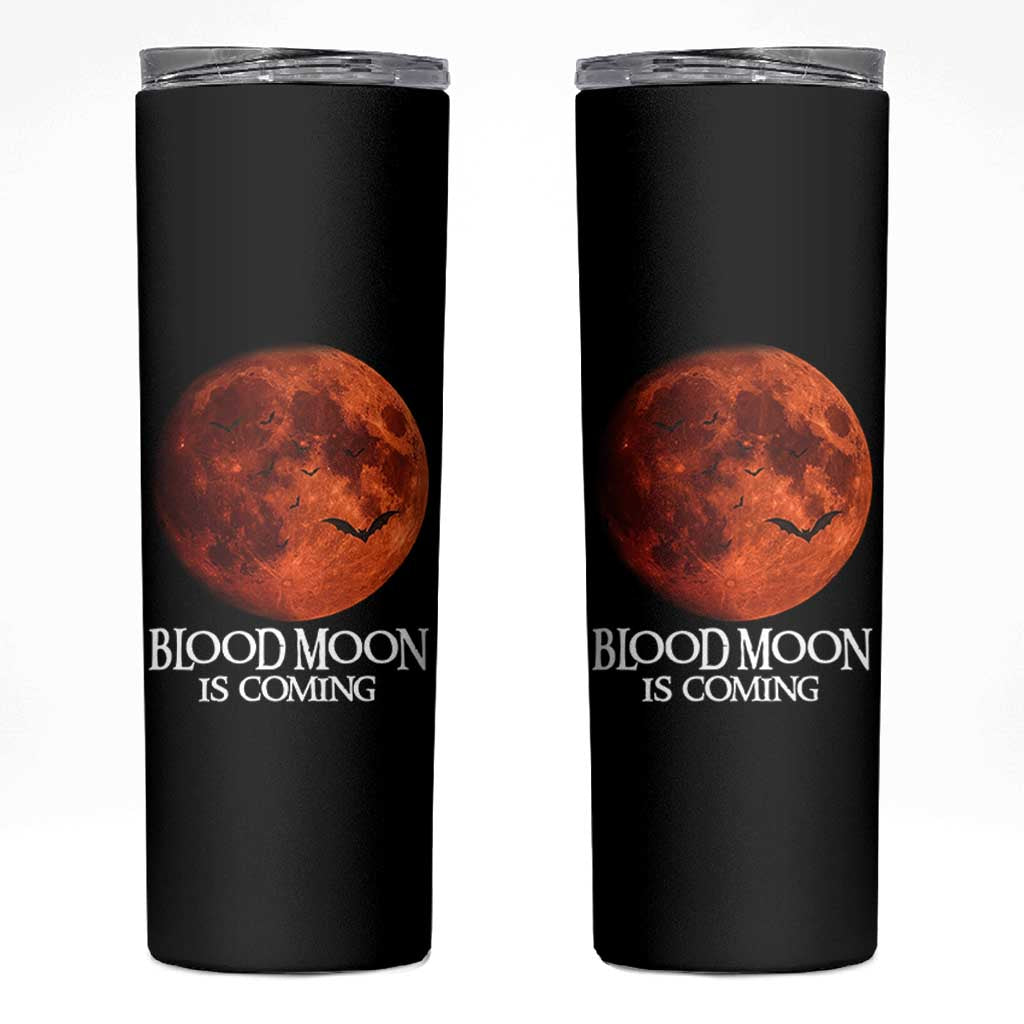 Blood Moon Is Coming Spooky Halloween Skinny Tumbler Flying Bats Gothic Dark Horror Graphic