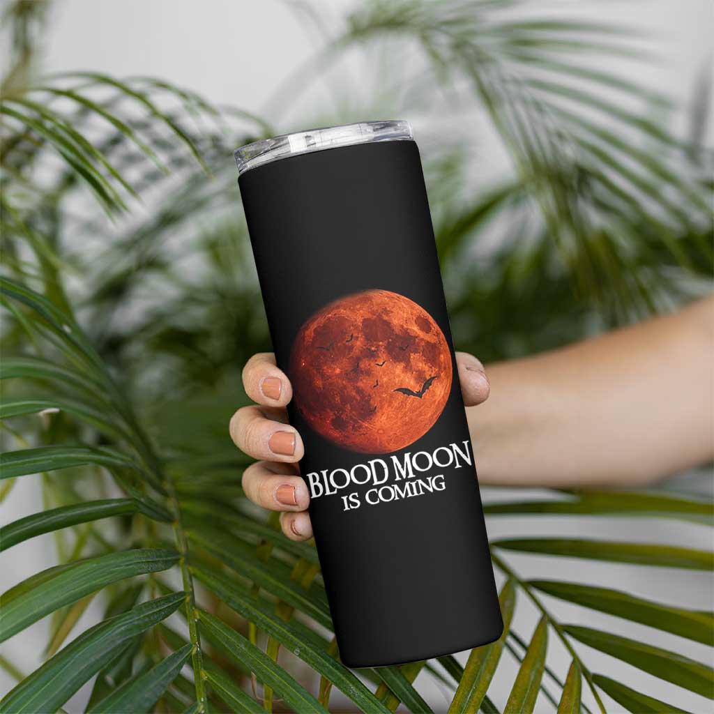 Blood Moon Is Coming Spooky Halloween Skinny Tumbler Flying Bats Gothic Dark Horror Graphic