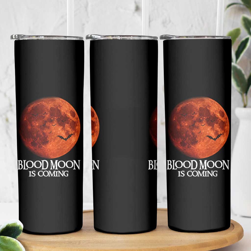 Blood Moon Is Coming Spooky Halloween Skinny Tumbler Flying Bats Gothic Dark Horror Graphic