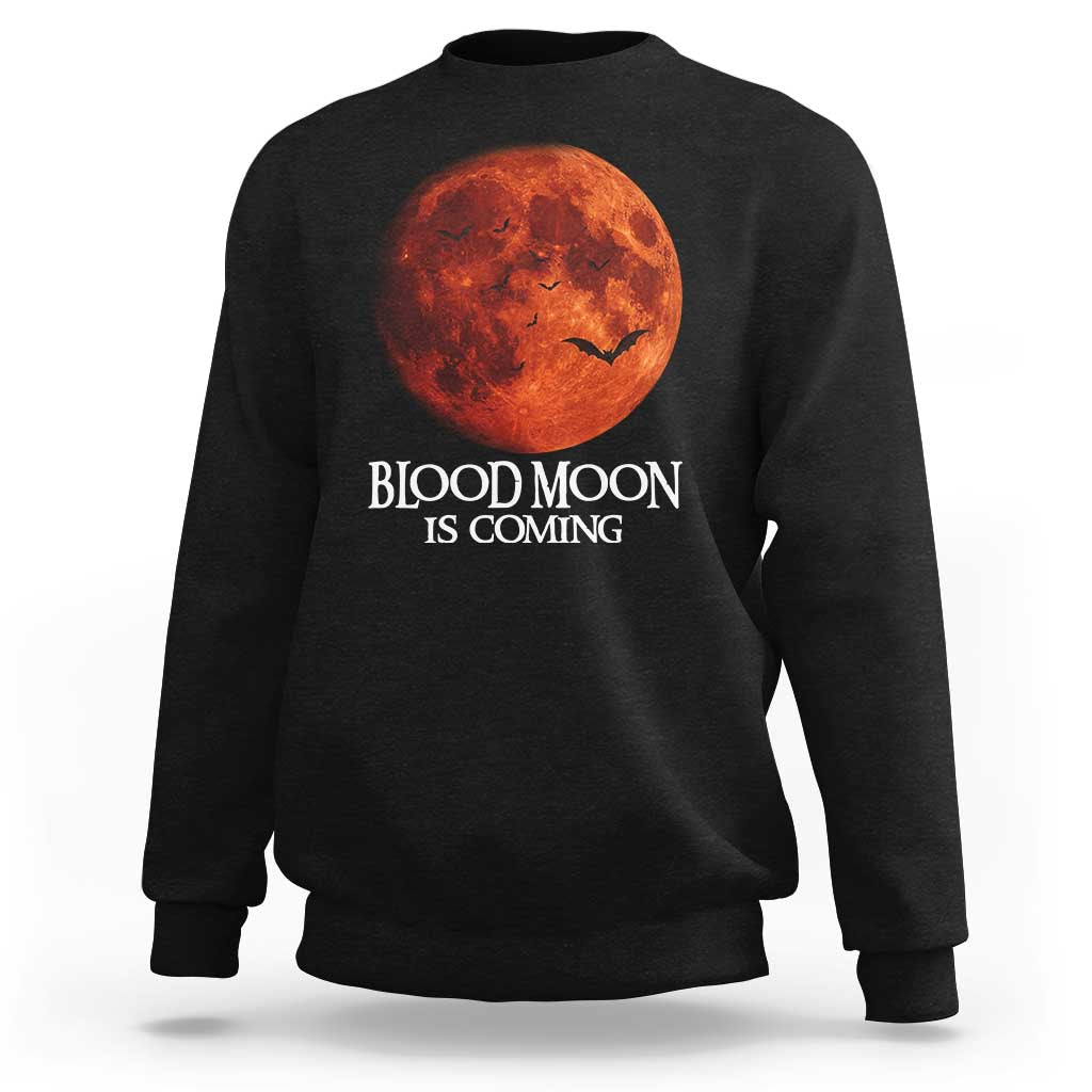 Blood Moon Is Coming Spooky Halloween Sweatshirt Flying Bats Gothic Dark Horror Graphic
