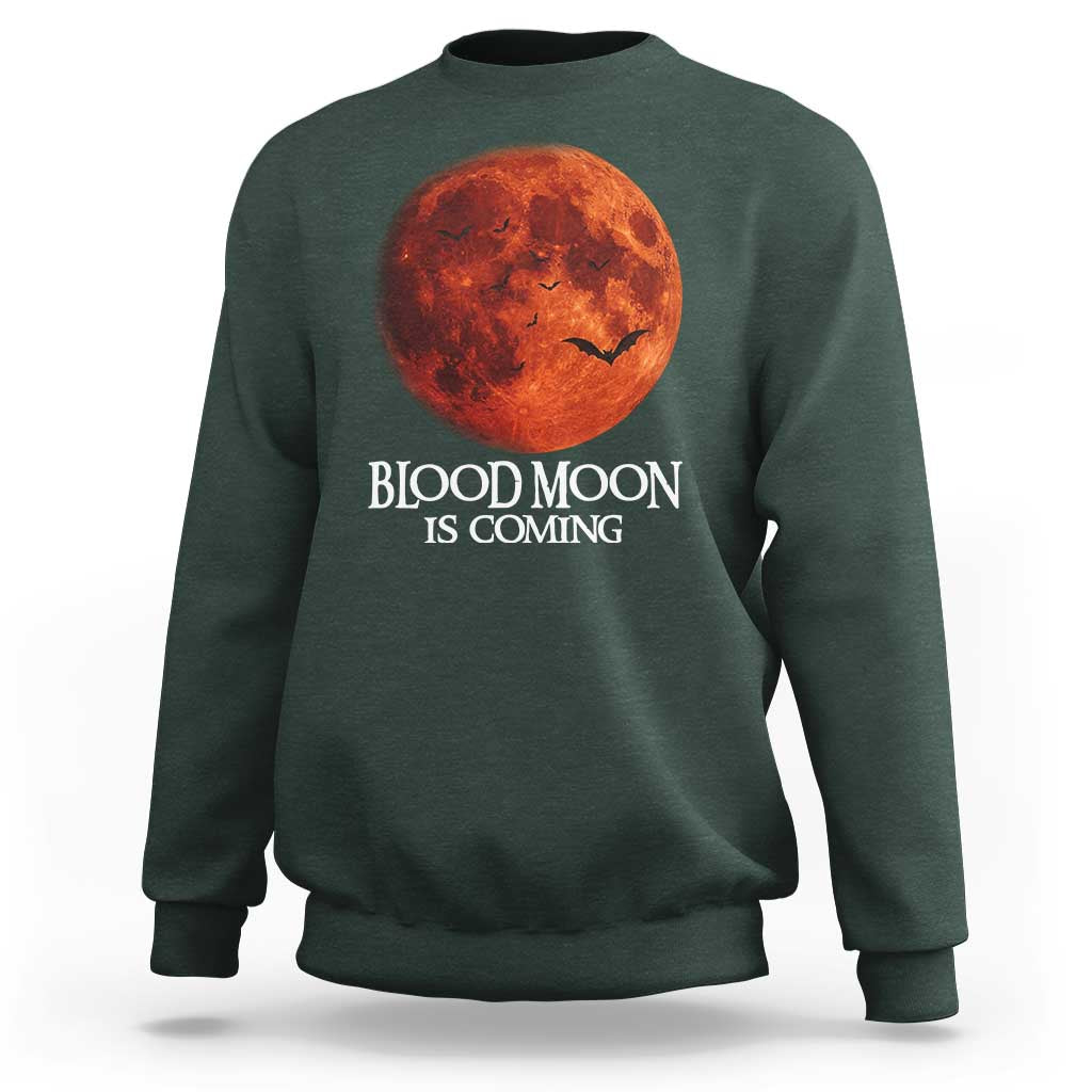 Blood Moon Is Coming Spooky Halloween Sweatshirt Flying Bats Gothic Dark Horror Graphic