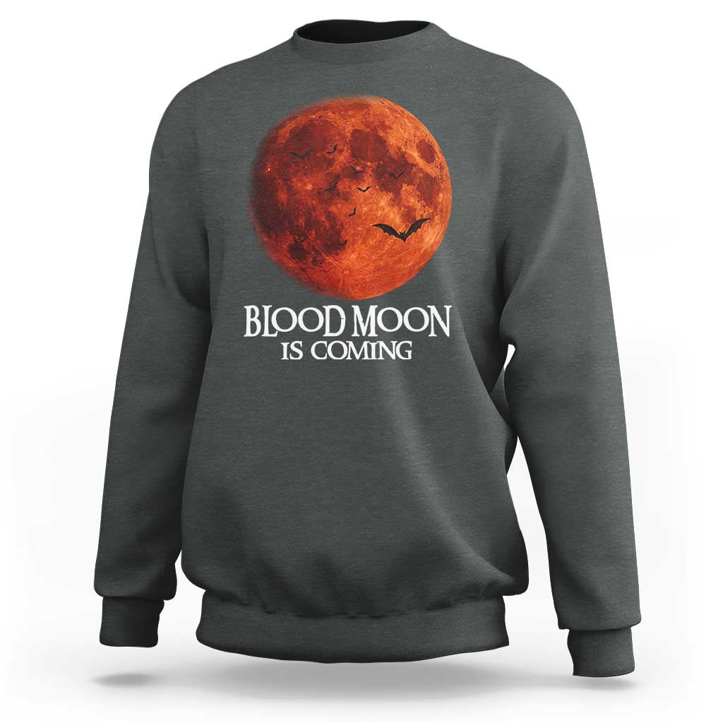 Blood Moon Is Coming Spooky Halloween Sweatshirt Flying Bats Gothic Dark Horror Graphic