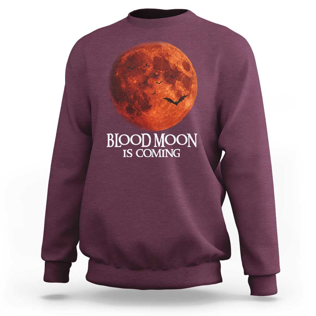 Blood Moon Is Coming Spooky Halloween Sweatshirt Flying Bats Gothic Dark Horror Graphic