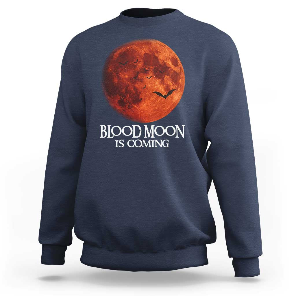 Blood Moon Is Coming Spooky Halloween Sweatshirt Flying Bats Gothic Dark Horror Graphic
