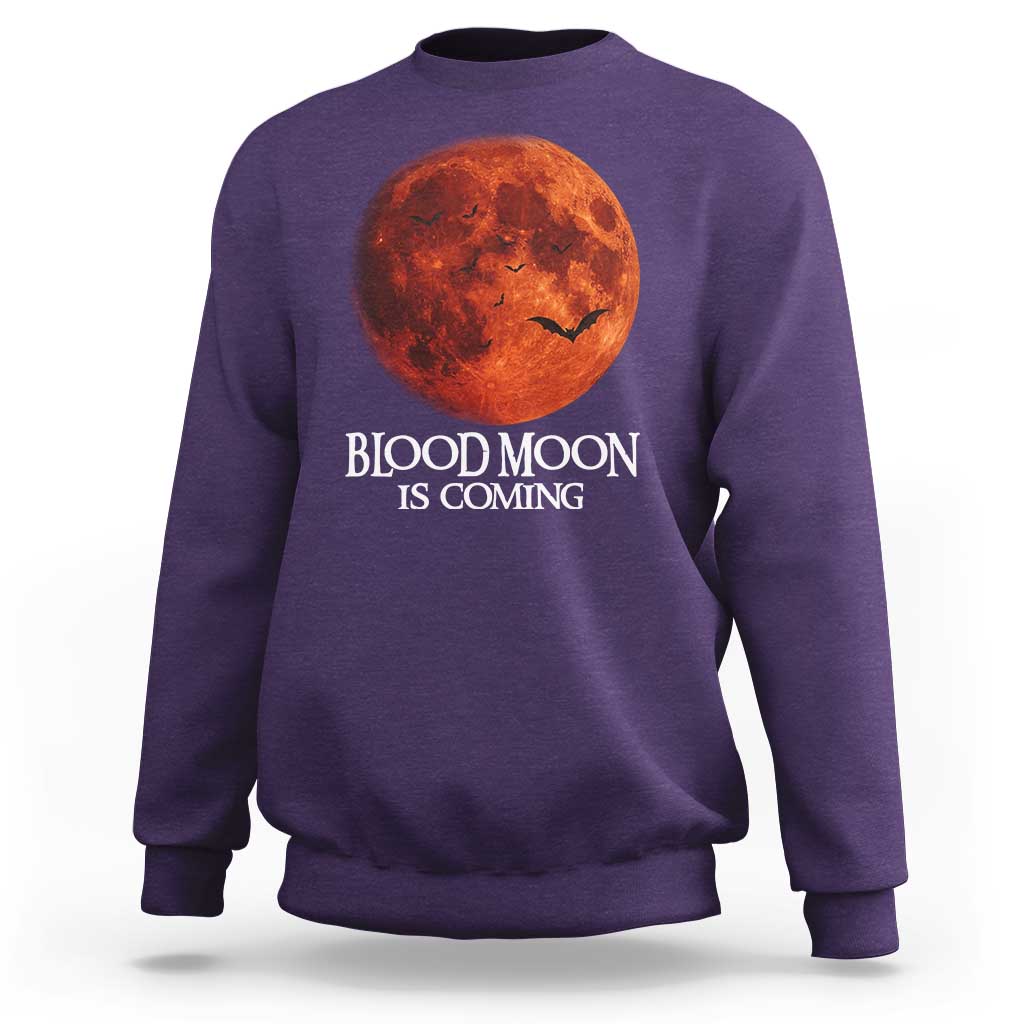 Blood Moon Is Coming Spooky Halloween Sweatshirt Flying Bats Gothic Dark Horror Graphic