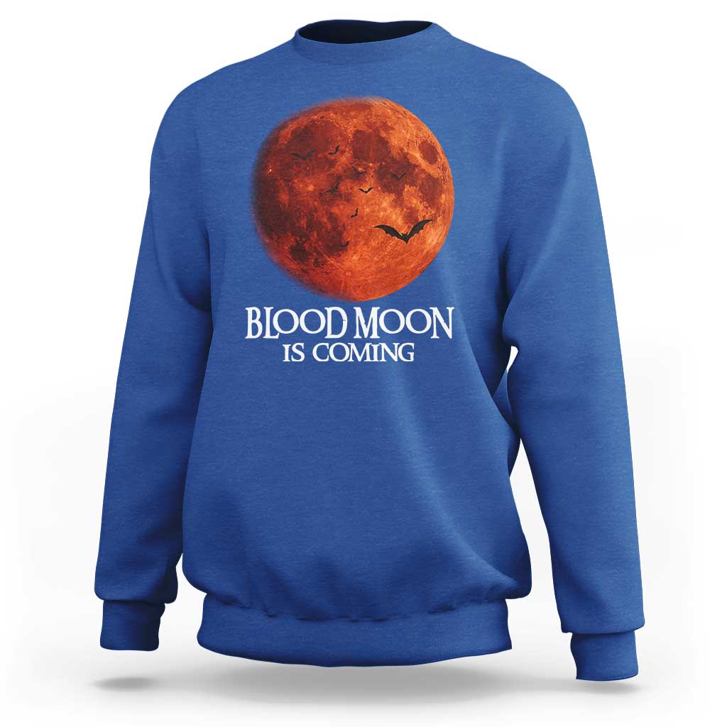 Blood Moon Is Coming Spooky Halloween Sweatshirt Flying Bats Gothic Dark Horror Graphic