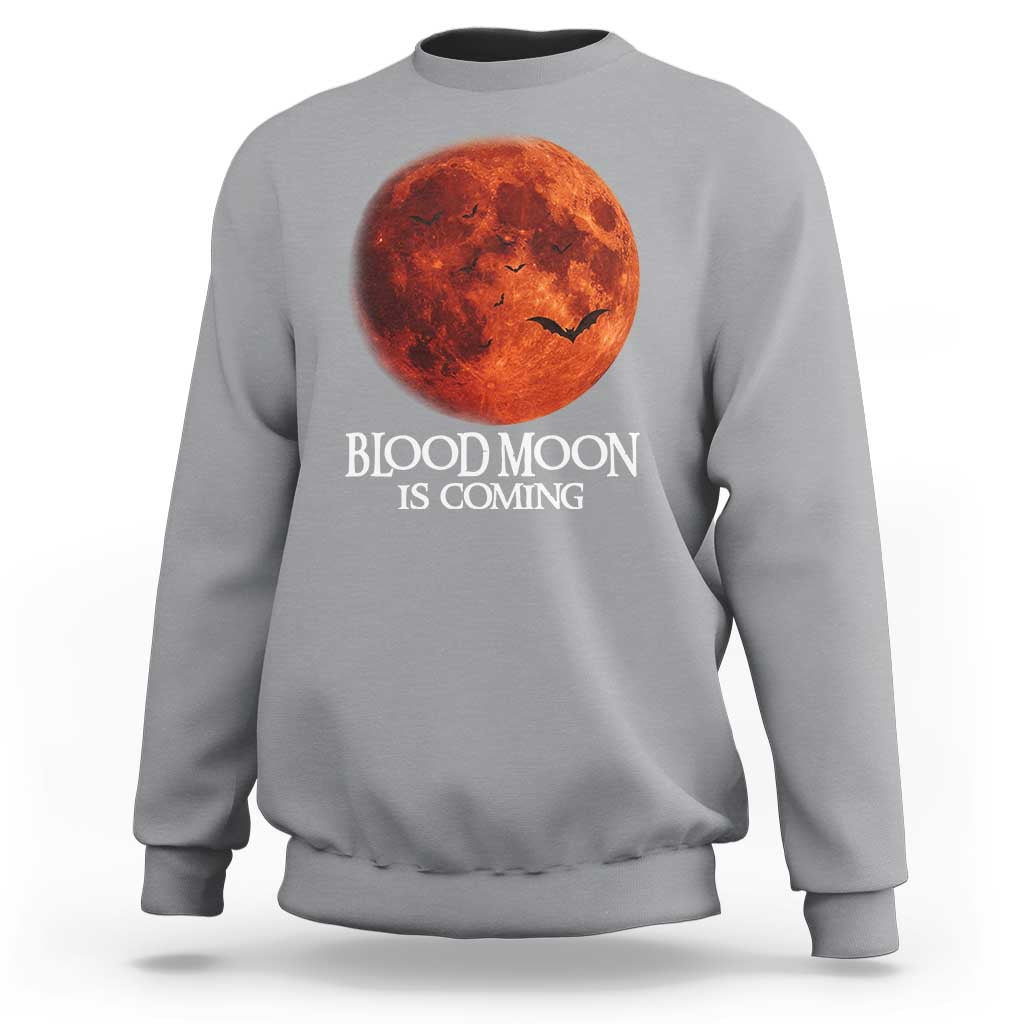 Blood Moon Is Coming Spooky Halloween Sweatshirt Flying Bats Gothic Dark Horror Graphic