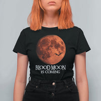 Blood Moon Is Coming Spooky Halloween T Shirt For Women Flying Bats Gothic Dark Horror Graphic