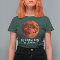 Blood Moon Is Coming Spooky Halloween T Shirt For Women Flying Bats Gothic Dark Horror Graphic