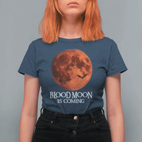Blood Moon Is Coming Spooky Halloween T Shirt For Women Flying Bats Gothic Dark Horror Graphic