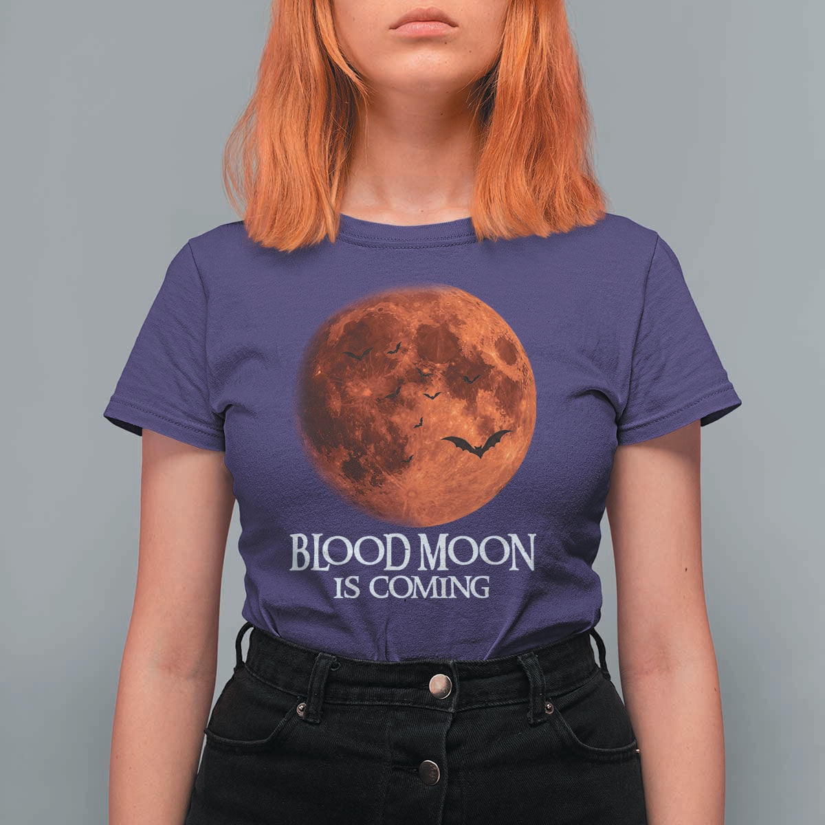 Blood Moon Is Coming Spooky Halloween T Shirt For Women Flying Bats Gothic Dark Horror Graphic