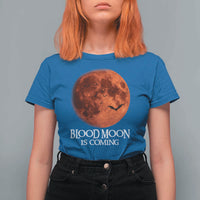 Blood Moon Is Coming Spooky Halloween T Shirt For Women Flying Bats Gothic Dark Horror Graphic